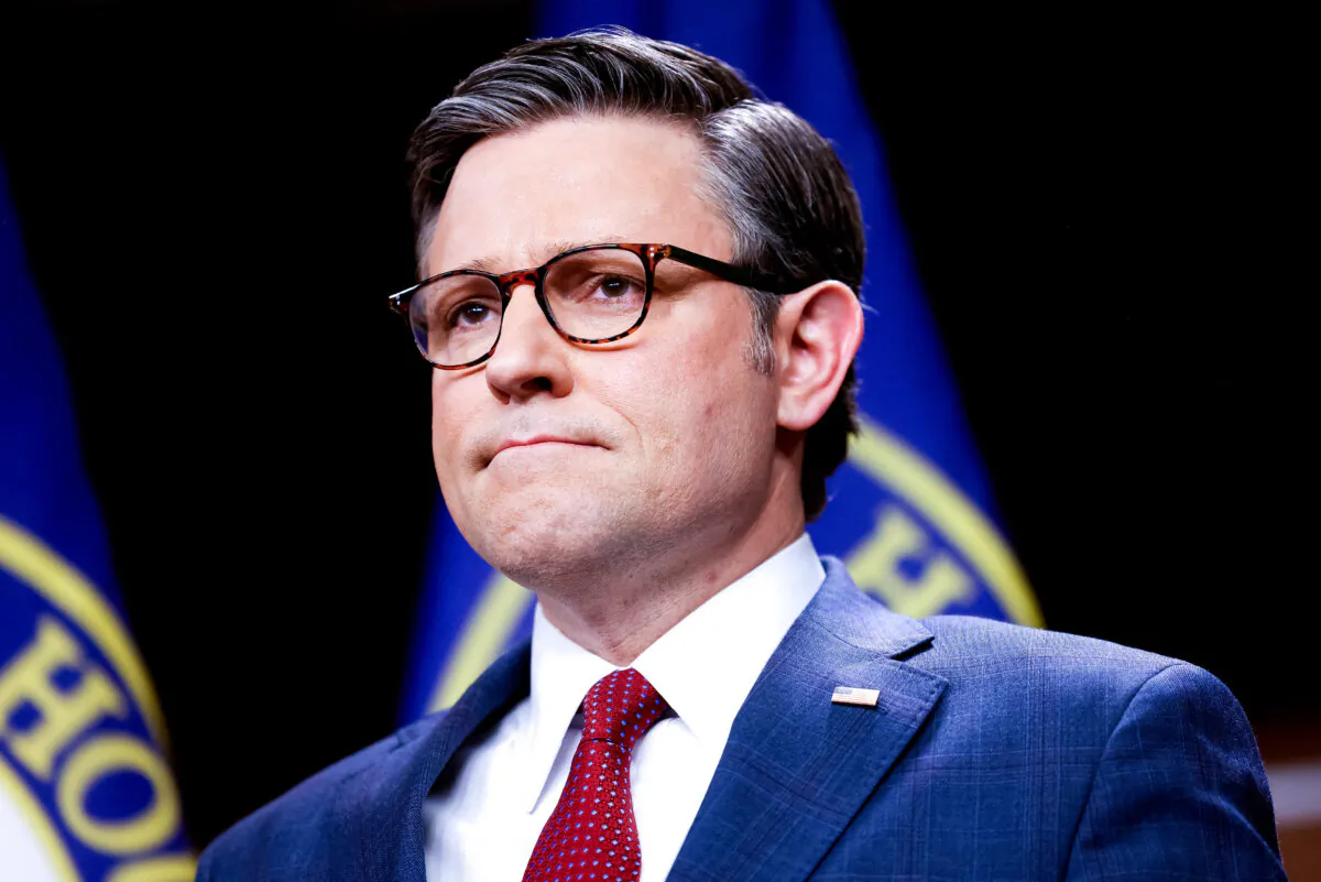 House Speaker Mike Johnson (R-La.) attends a news conference at the U.S. Capitol in Washington on April 16, 2024. (Julia Nikhinson/AFP via Getty Images)