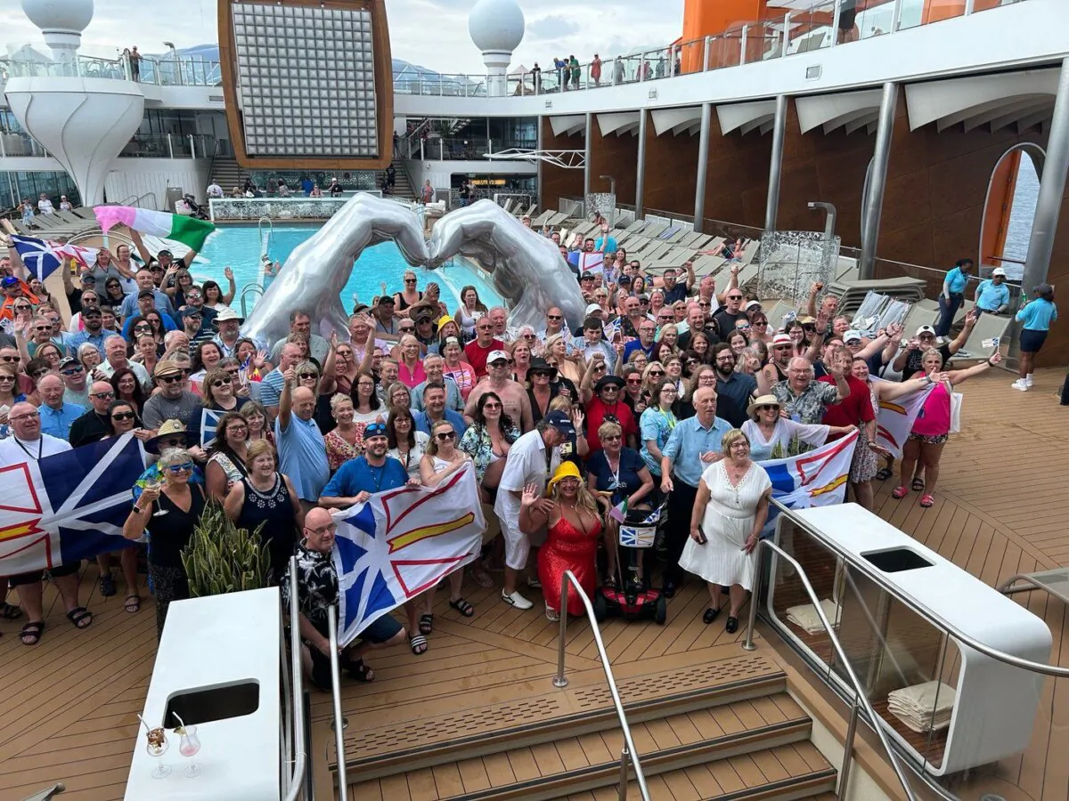 Pictured in this handout photo taken April 12, 2024, near Cuba, they had a Newfoundland party on the main pool deck. (The Canadian Press)
