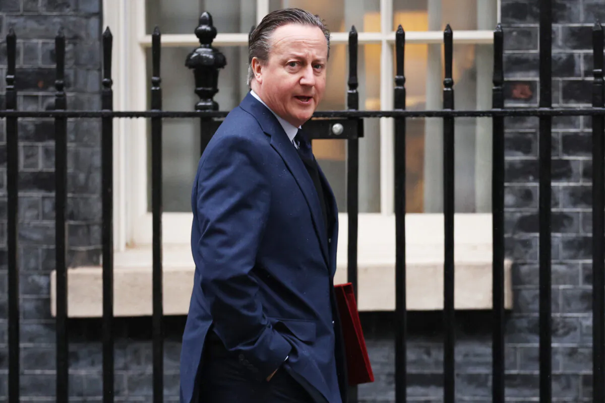 Foreign Secretary Lord Cameron arrives in Downing Street for the weekly Cabinet meeting, in London on March 12, 2024. (Dan Kitwood/Getty Images)