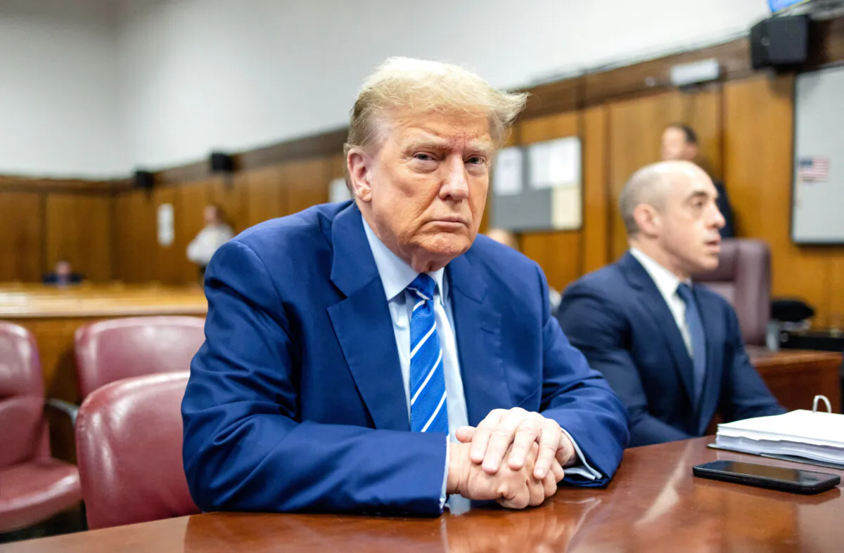 Former President Donald Trump sits in the courtroom during the second day of his criminal trial at Manhattan Criminal Court in New York City on April 16, 2024. (Justin Lane-Pool/Getty Images)
