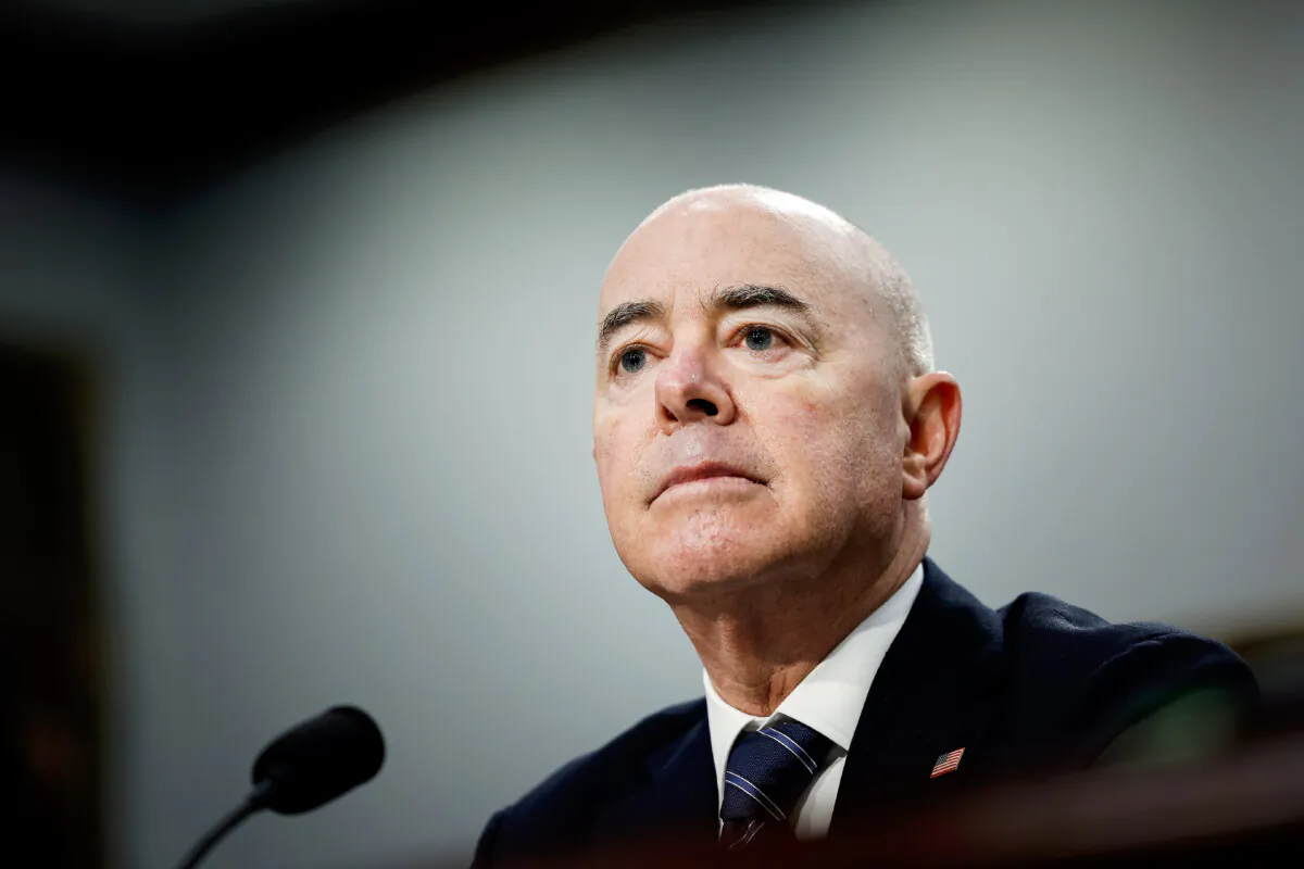 Secretary of Homeland Security Alejandro Mayorkas testifies before the House Appropriations subcommittee on Homeland Security in the Rayburn House Office Building, in Washington, on April 10, 2024. (Anna Moneymaker/Getty Images)