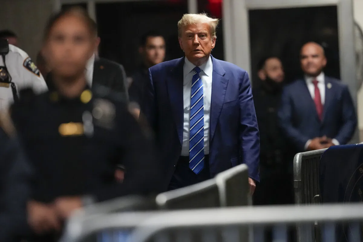 Former U.S. President Donald Trump leaves following the second day of his criminal trial at Manhattan Criminal Court in New York City on April 16, 2024. (Mary Altaffer-Pool/Getty Images)