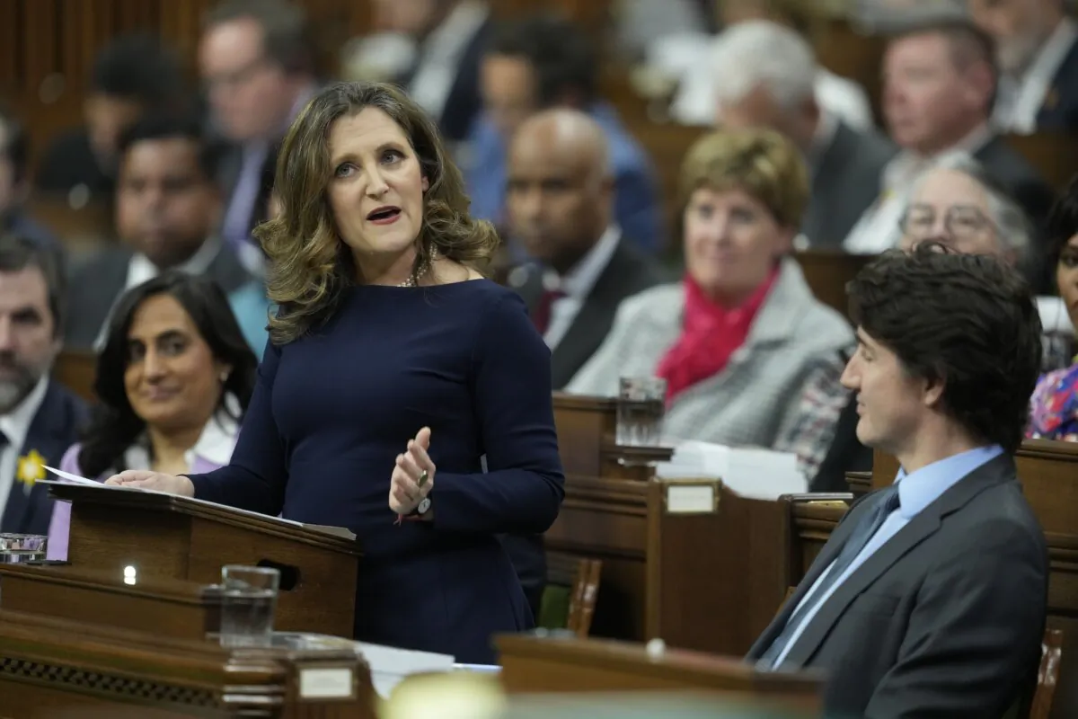 Deputy Prime Minister and Minister of Finance Chrystia Freeland presents the federal budget in the House of Commons in Ottawa on April 16, 2024. (The Canadian Press/Adrian Wyld)