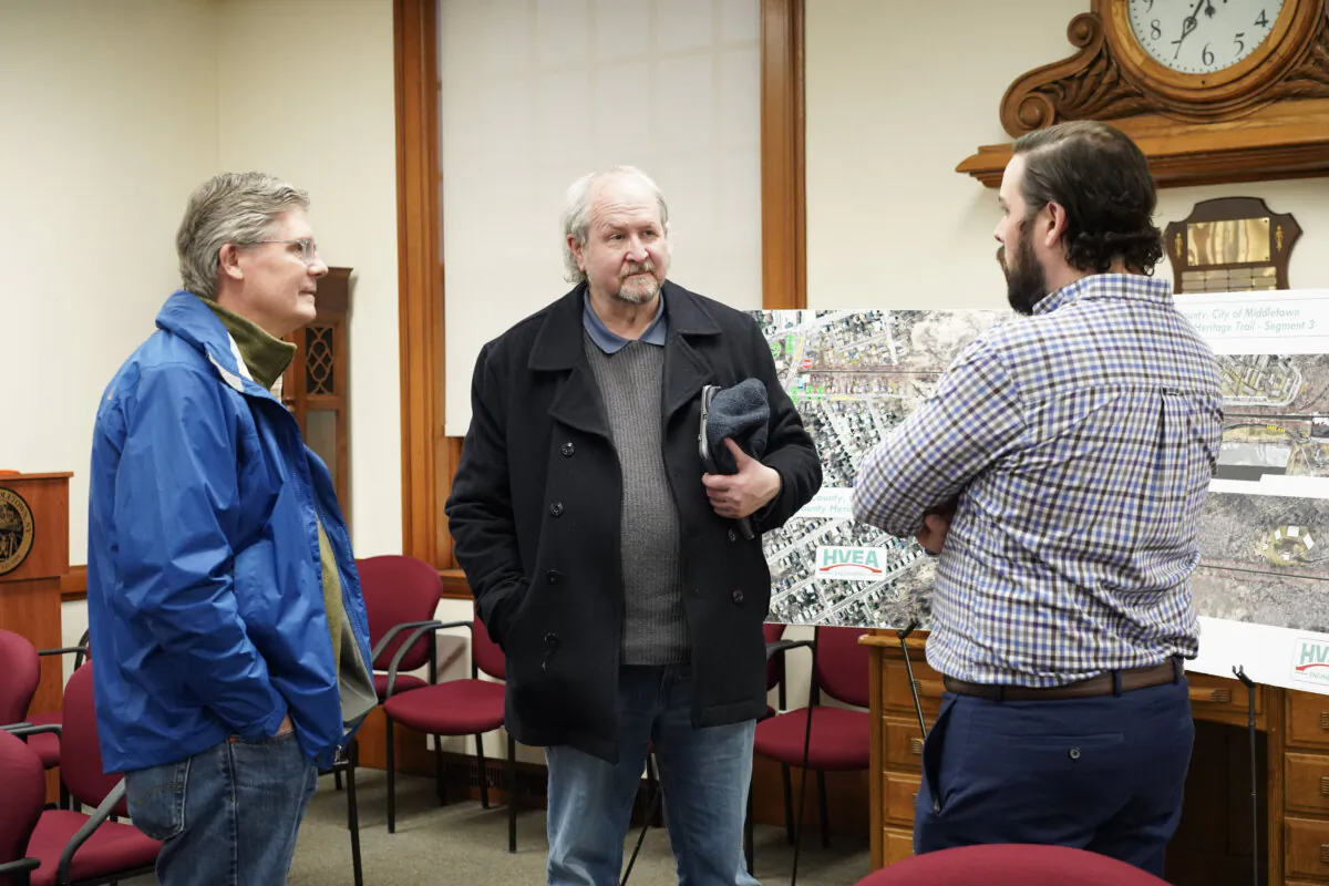 Middletown residents are briefed on the upcoming construction of Heritage Trail segment in Middletown, N.Y., on April 17, 2024. (Cara Ding/The Epoch Times)