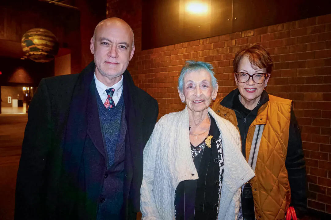 Michael Murad (L) with his guests at Shen Yun's evening performance at The Monument on April 17, 2024. (Yeawen Hung/The Epoch Times)