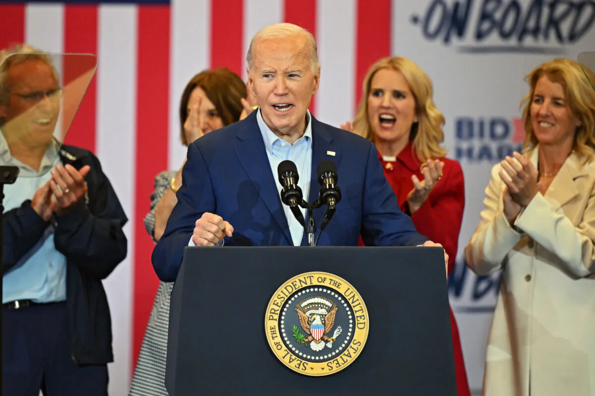President Joe Biden speaks during a campaign event at the Martin Luther King Recreation Center in Philadelphia on April 18, 2024. (Drew Hallowell/Getty Images)
