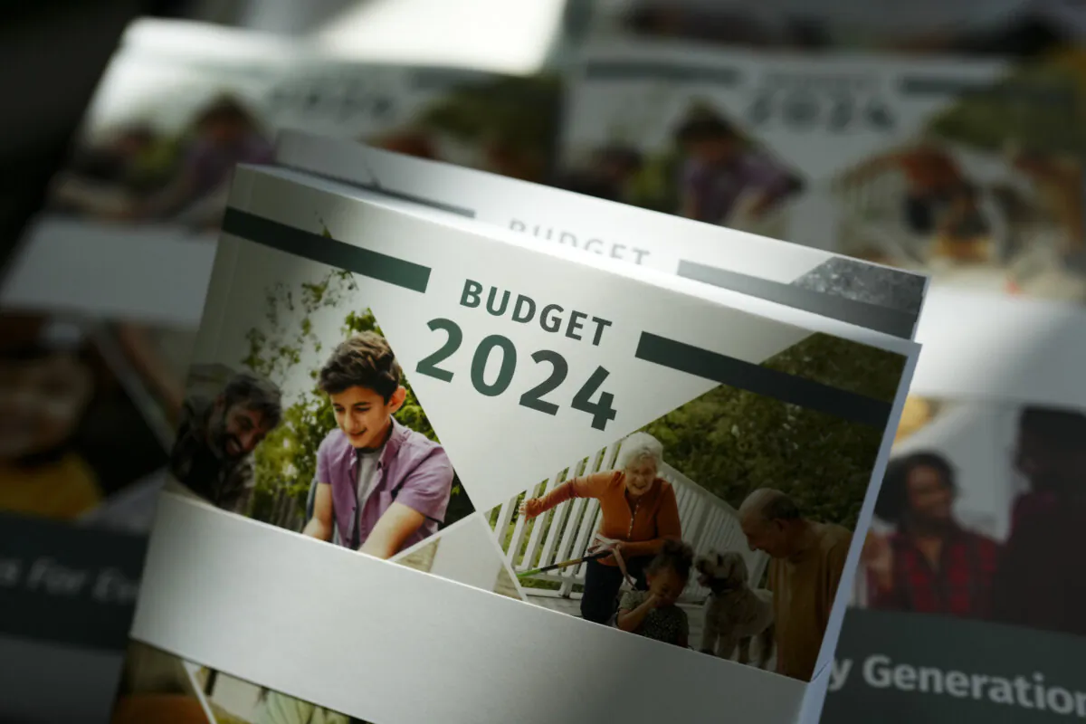 Copies of the 2024 Budget are displayed for distribution at a media-lockup in Ottawa on April 16, 2024.  (The Canadian Press/Sean Kilpatrick)