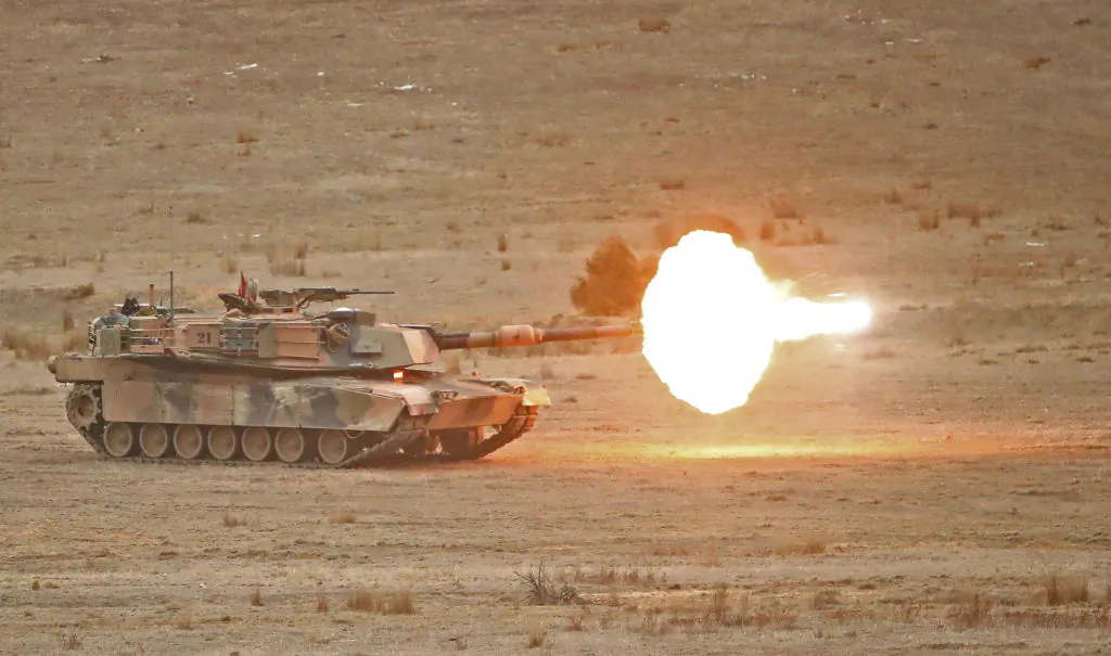 A M1A1 Abrams main battle tank fires during Exercise Chong Ju at the Puckapunyal Military Area in Seymour, Australia on May 9, 2019. (Scott Barbour/Getty Images)