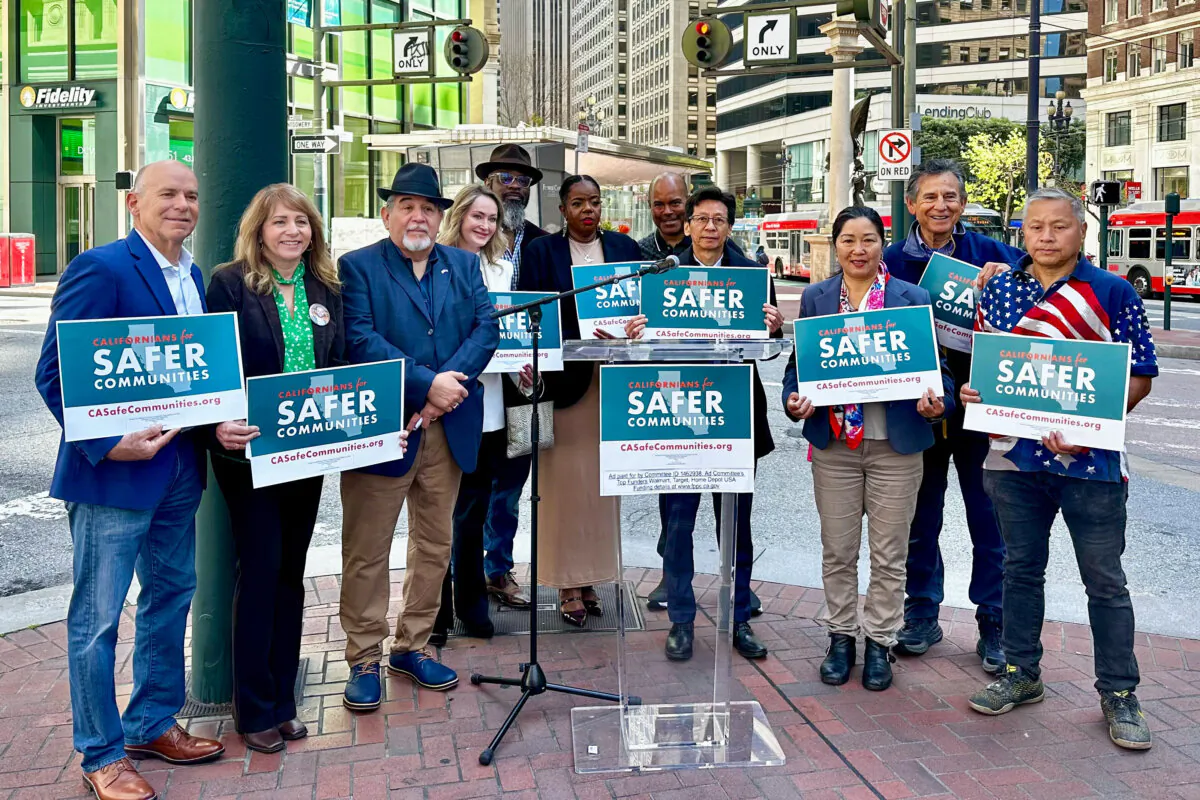 California for Safer Communities Coalition holds a press conference in San Francisco on April 18, 2024. (Courtesy of Sydney Kovach)