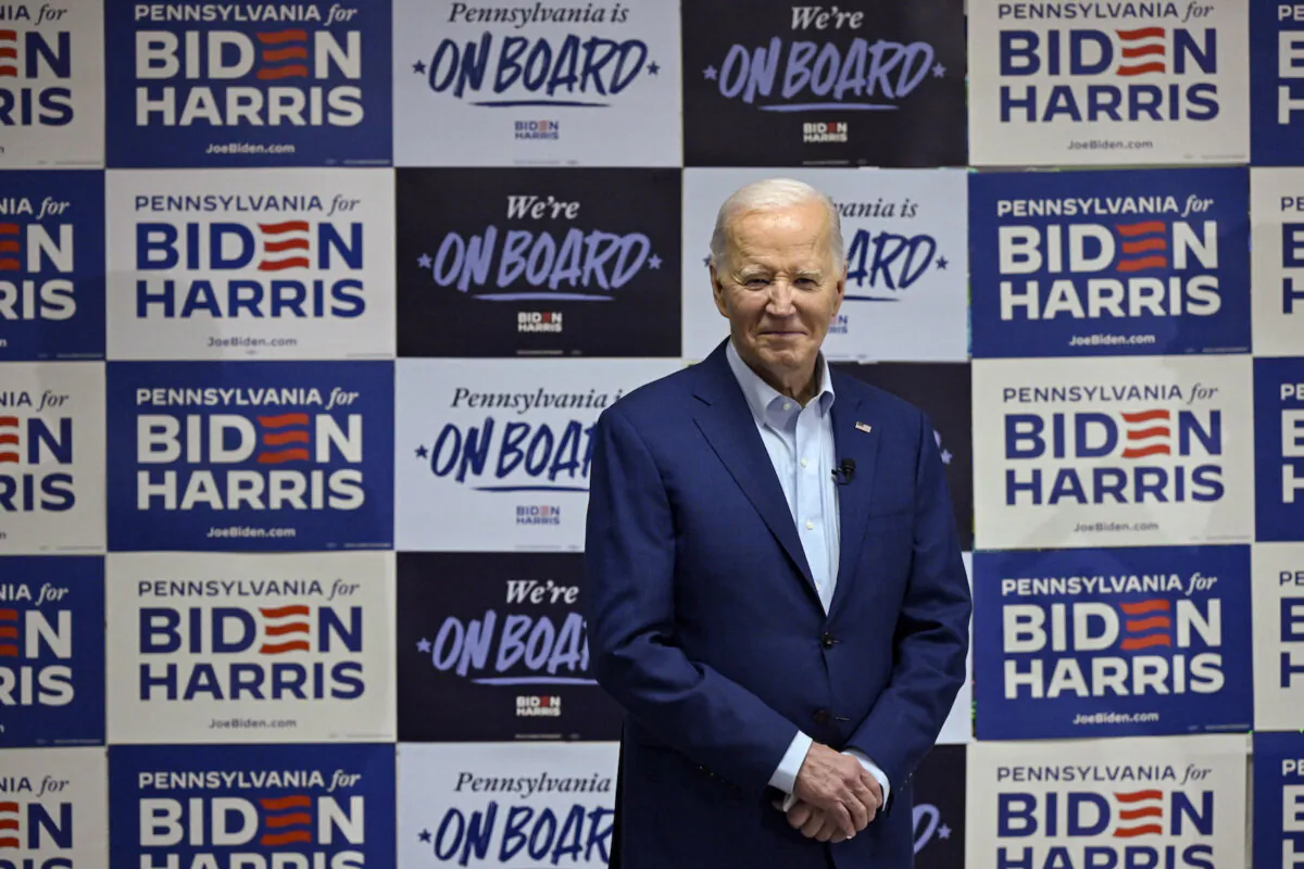 U.S. President Joe Biden waits to speak to supporters and volunteers at a campaign stop in Philadelphia, Pa., on April 18, 2024. (Andrew Caballero-Reynolds/AFP via Getty Images)