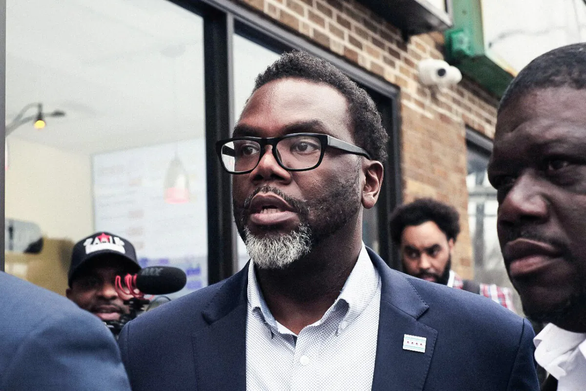 Then-mayoral candidate Brandon Johnson after campaigning at a cafe during the mayoral runoff election in Chicago on April 4, 2023. (Alex Wroblewski/Getty Images)