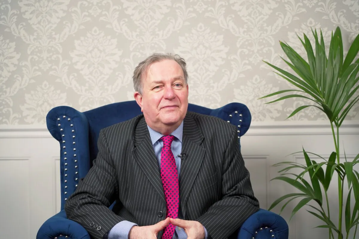 News-watch's David Keighley after an interview with NTD's "British Thought Leaders" programme. (NTD)