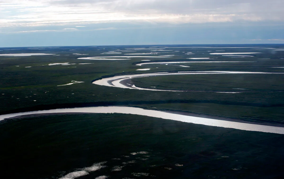 Fish Creek through the National Petroleum Reserve-Alaska, managed by the Bureau of Land Management on Alaska's North Slope, on July 8, 2004. (David W. Houseknecht/United States Geological Survey via AP)