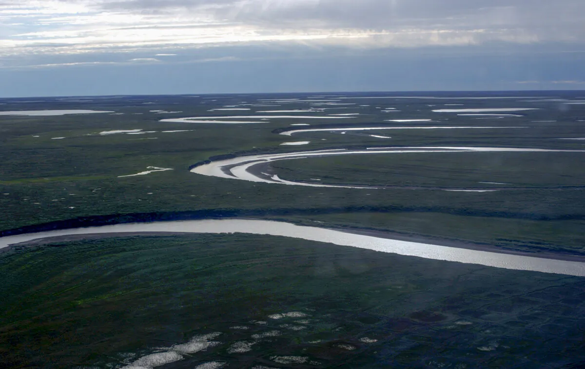 Fish Creek through the National Petroleum Reserve-Alaska, managed by the Bureau of Land Management on Alaska's North Slope, on July 8, 2004. (David W. Houseknecht/United States Geological Survey via AP)