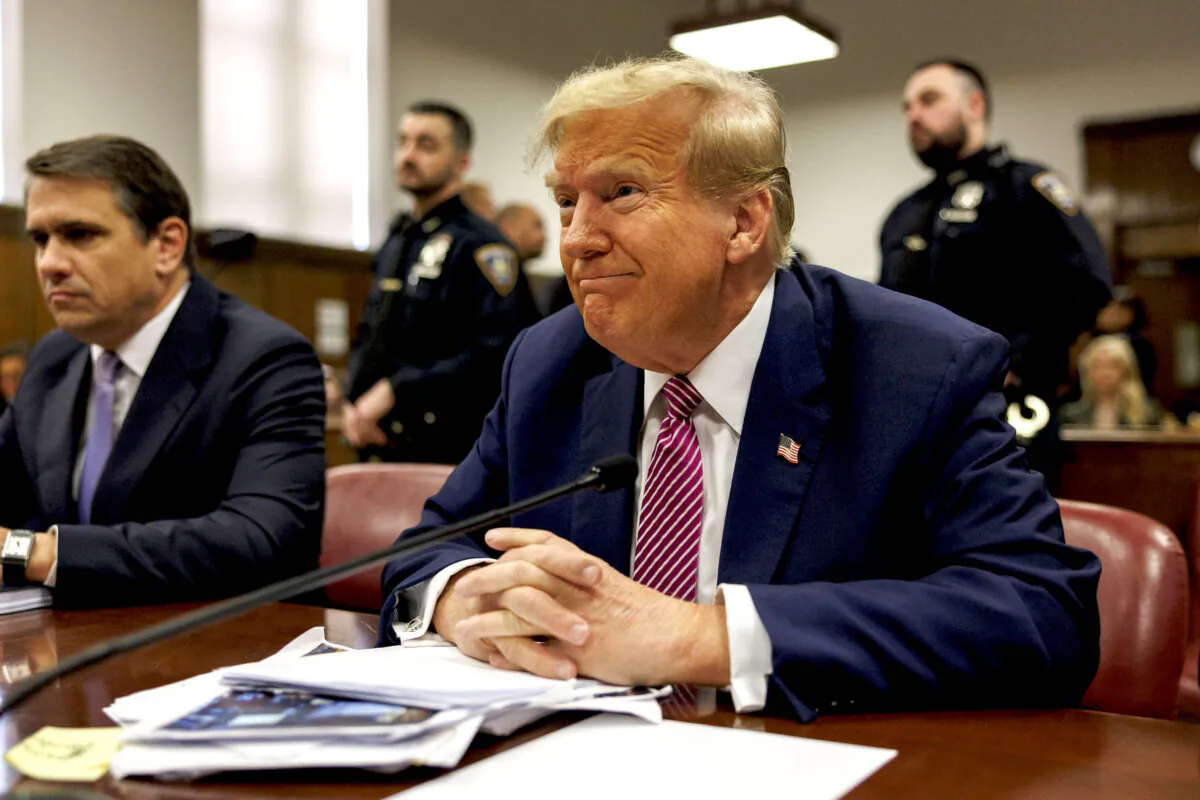 Former President Donald Trump sits at the defendant's table during his criminal trial as jury selection continues at Manhattan Criminal Court in New York City on April 19, 2024. (Sarah Yenesel/Pool via Getty Images)