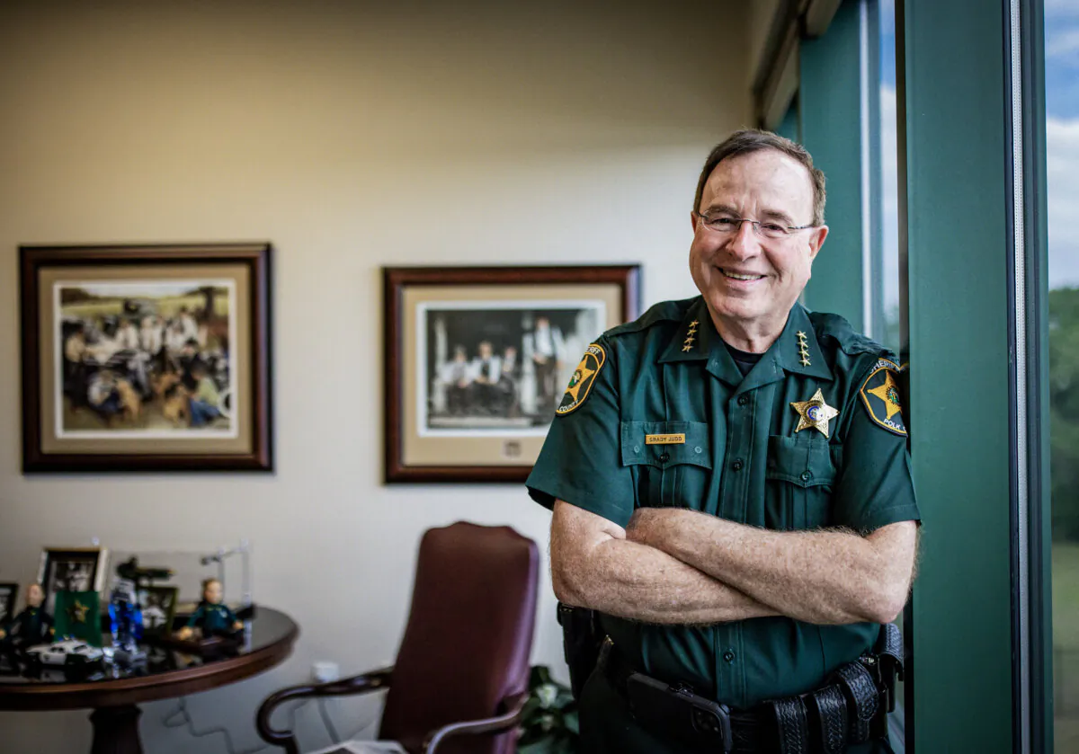 Polk County Sheriff Grady Judd at the PCSO Emergency Communications Center in Winter Haven, Fla., on April 2, 2024. (Edward Linsmier for The Epoch Times)