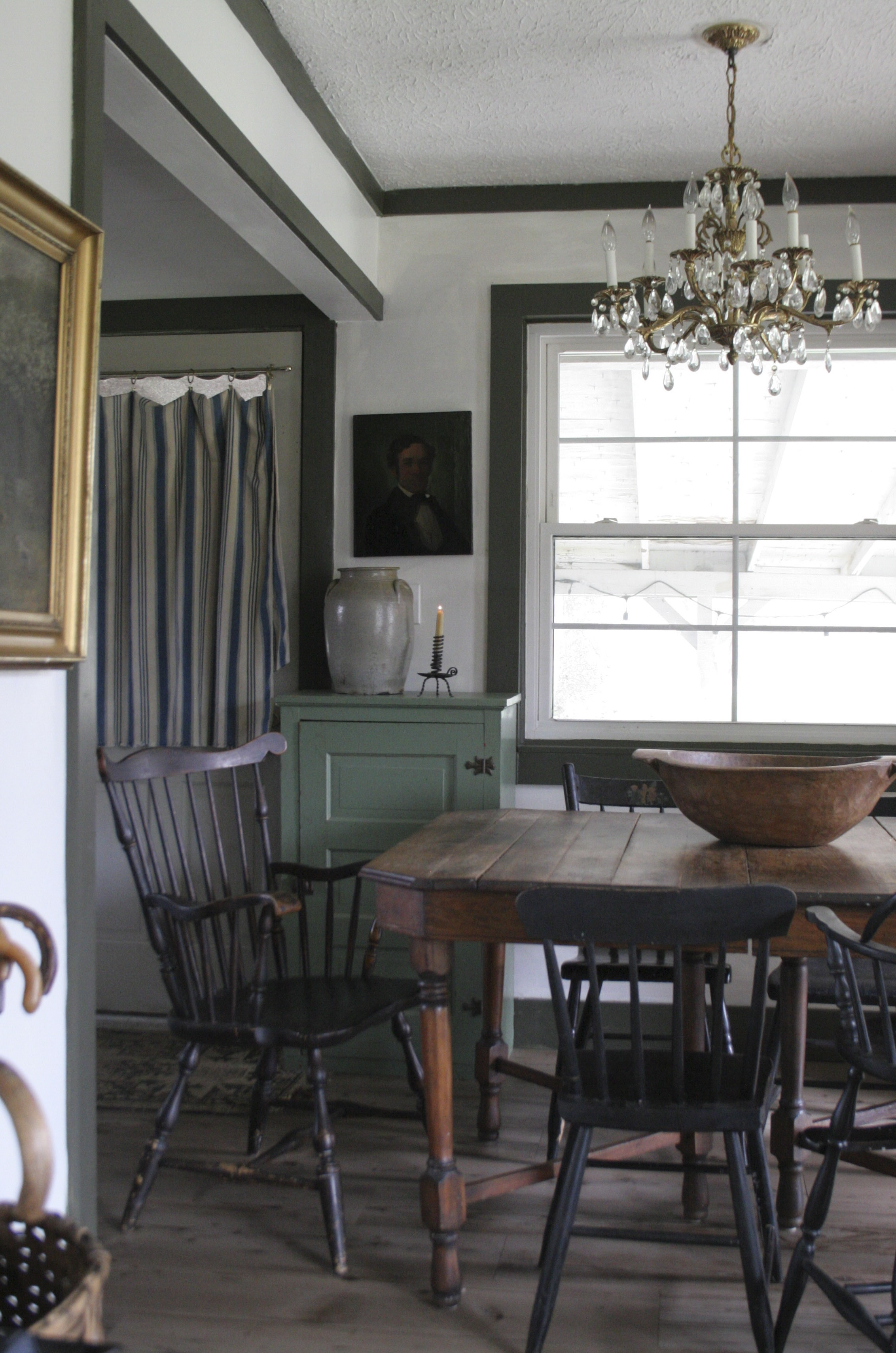 A beautiful chandelier adds to the place.