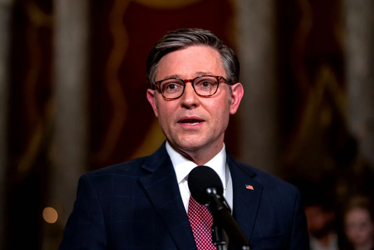 House Speaker Mike Johnson (R-La.) speaks during a news conference at the U.S. Capitol in Washington on April 17, 2024. (Kent Nishimura/Getty Images)