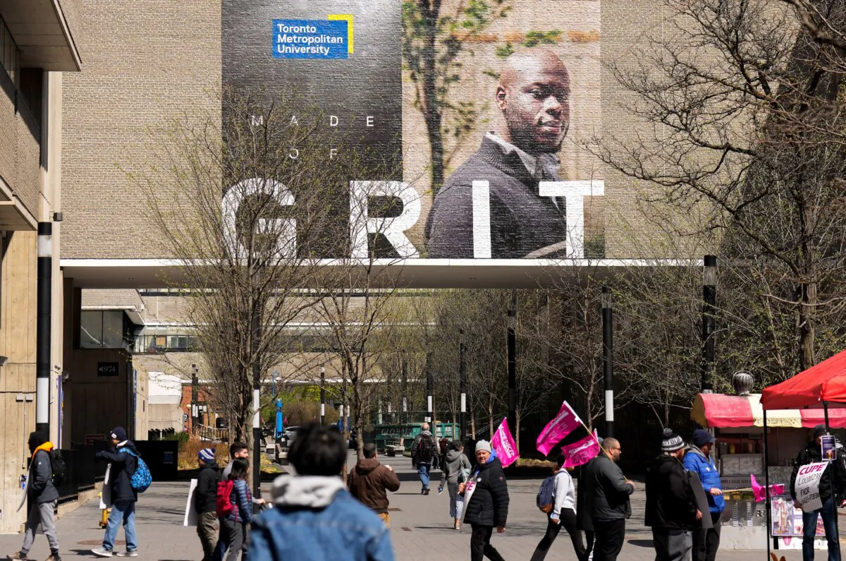 Students make their way around the Toronto Metropolitan University campus in Toronto on April 26, 2023. (The Canadian Press/Nathan Denette)