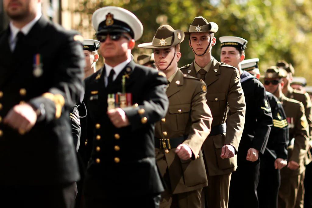 War veterans, defence personnel and their families take part in the ANZAC Day parade in Sydney, Australia, on April 25, 2023. (Brendon Thorne/Getty Images)