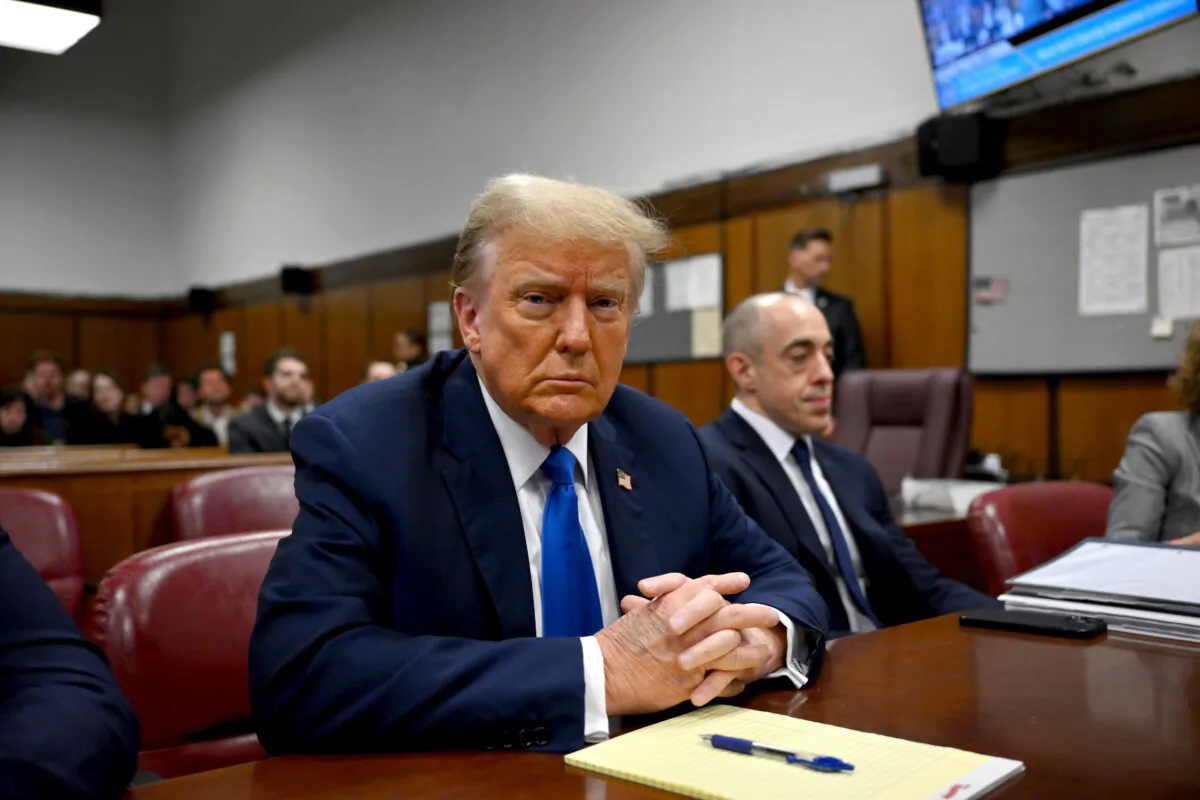 Former President and Republican presidential candidate Donald Trump looks on at Manhattan Criminal Court during his trial in New York on April 22, 2024. (Angela Weiss/Pool/AFP via Getty Images)