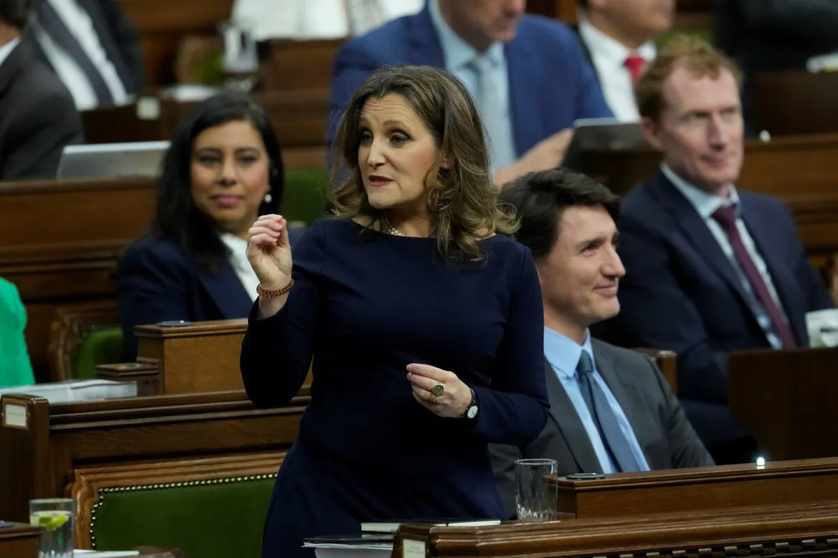 Deputy Prime Minister and Minister of Finance Chrystia Freeland presents the federal budget in the House of Commons in Ottawa on April 16, 2024. (The Canadian Press/Adrian Wyld)

