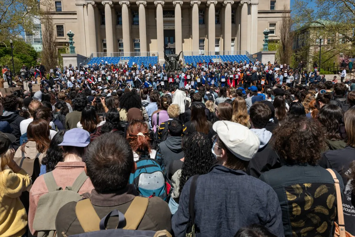 Pro-Palestine supporters, some in tents, gather on the campus of Columbia University in New York on April 22, 2024. (Spencer Platt/Getty Images)