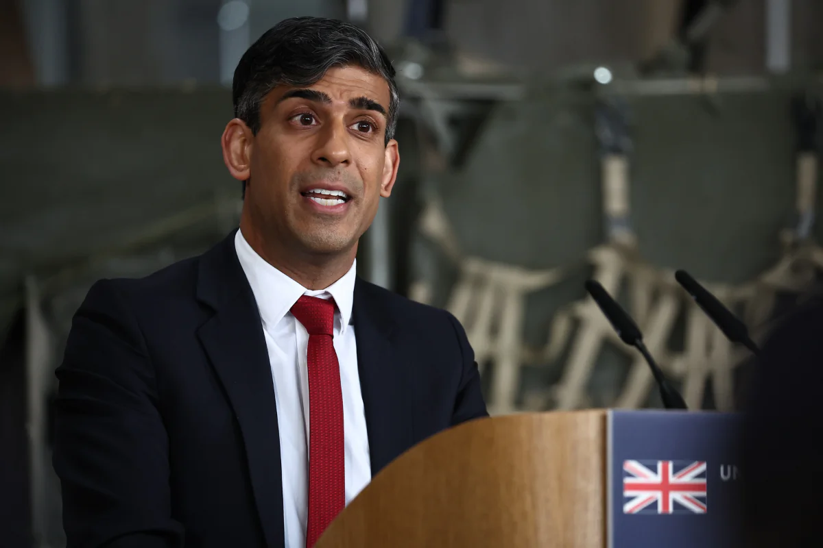 Prime Minister Rishi Sunak during a press conference at the Warsaw Armoured Brigade in Warsaw during Rishi Sunak's visit to Poland and Germany on April 23, 2024. (Henry Nicholls/PA Wire)
