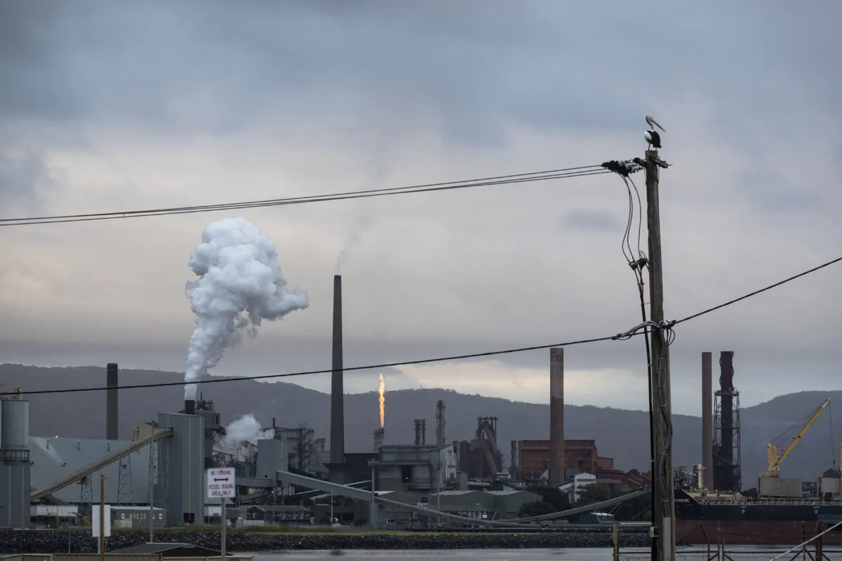 A general view of smoke rising from the the steelworks in Wollongong, Australia, on Feb. 1, 2021. (Brook Mitchell/Getty Images)