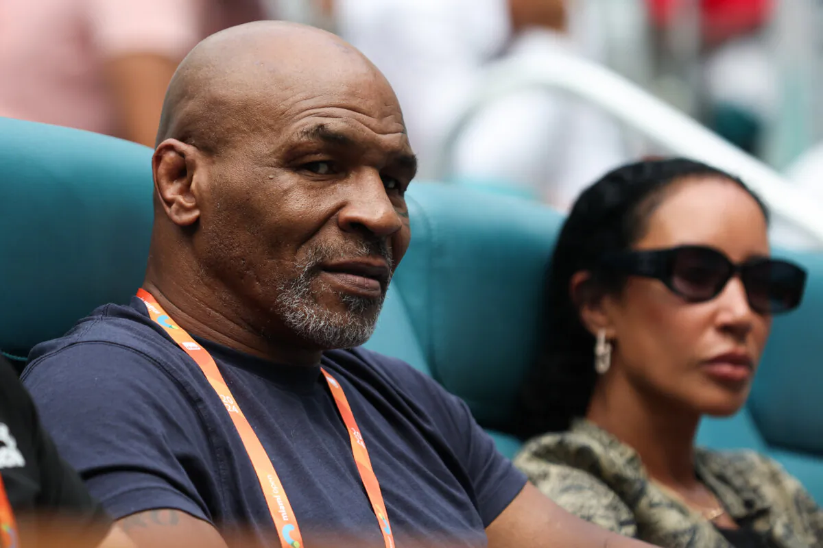 Boxer Mike Tyson attends the Miami Open at Hard Rock Stadium in Miami Gardens, Fla., on March 26, 2024. (Megan Briggs/Getty Images)