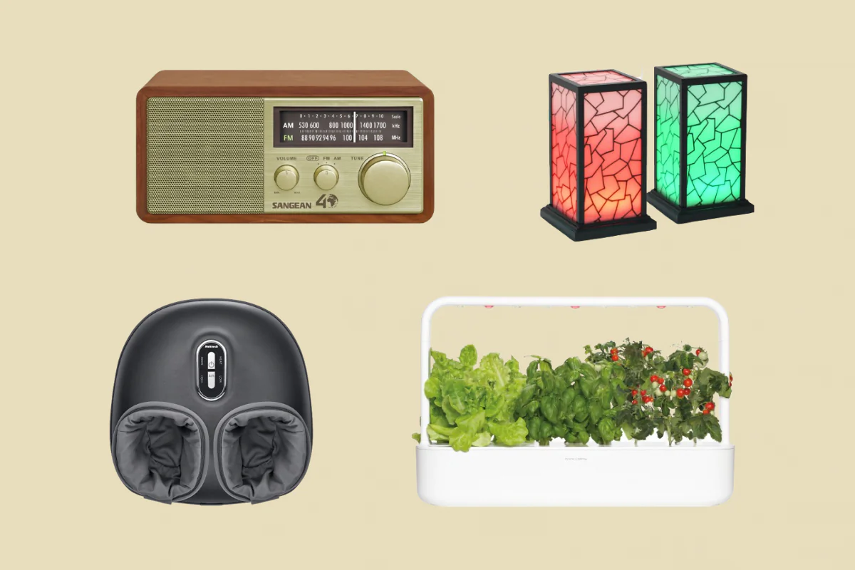 Click & Grow The Smart Garden 9, Friendship Lamp Classic Design, Nekteck Shiatsu Foot Massager Machine, Sangean Table Top Radio  (Illustration by The Epoch Times, Amazon)