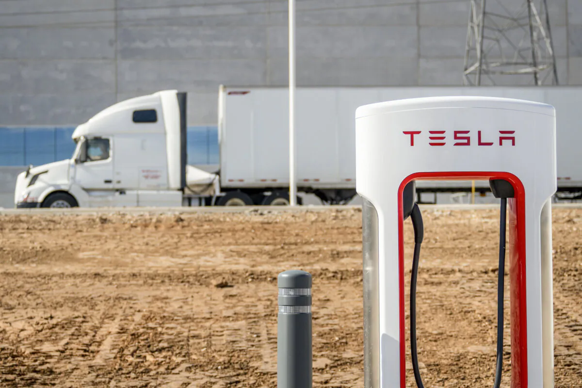 A charging station is seen at the Tesla Corporate Headquarters in Travis County, Texas, on Jan. 3, 2023. (Brandon Bell/Getty Images)
