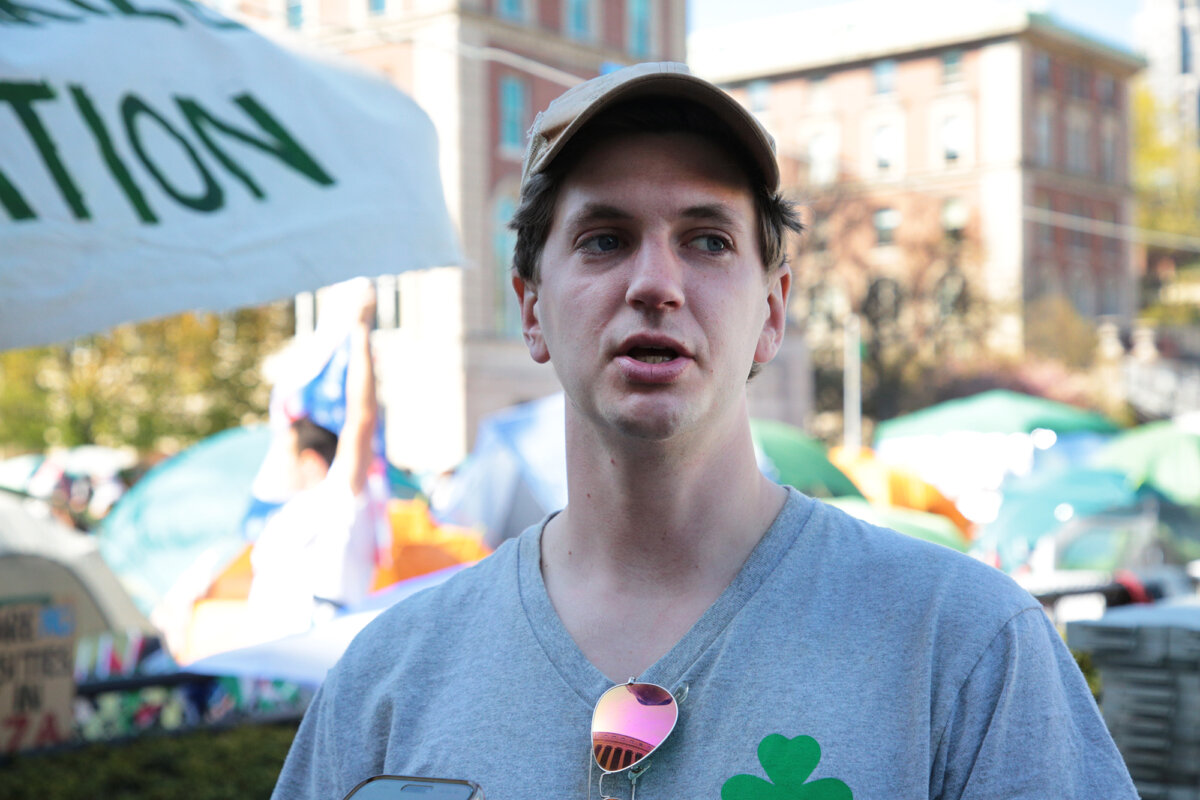 Jared Kennel is Jewish but he supports the protest at Columbia University. (Richard Moore/The Epoch Times)