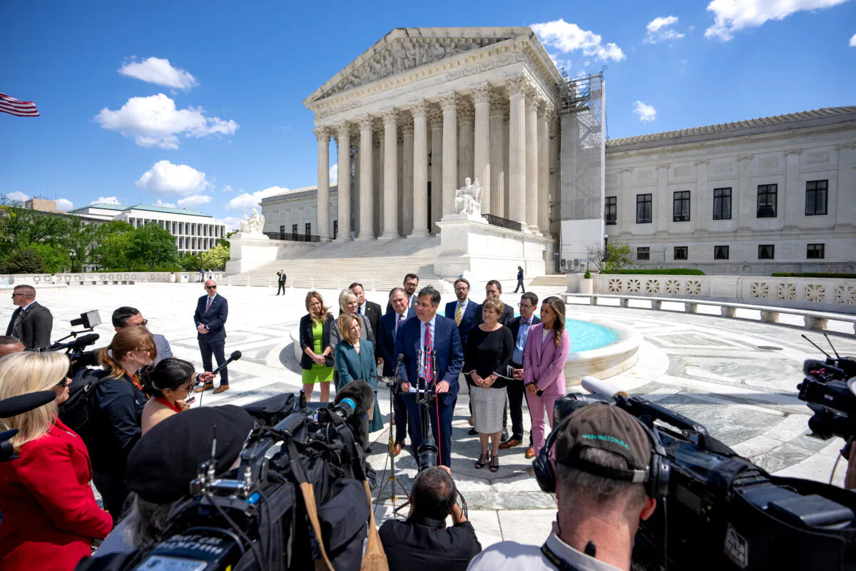 Idaho Attorney General Raul Labrador speaks outside the U.S. Supreme Court in Washington on April 24, 2024. (Andrew Harnik/Getty Images)