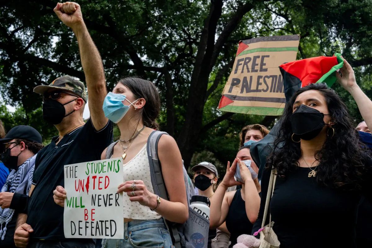 Students rally together during a pro-Palestine protest at The University of Texas in Austin, Texas, on April 24, 2024. (Brandon Bell/Getty Images)