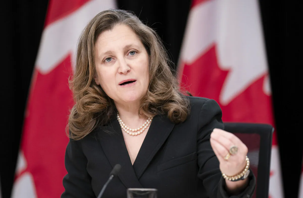 Finance Minister and Deputy Prime Minister Chrystia Freeland responds to a question during a weekly news conference in Ottawa on Feb. 27, 2024. (The Canadian Press/Adrian Wyld)