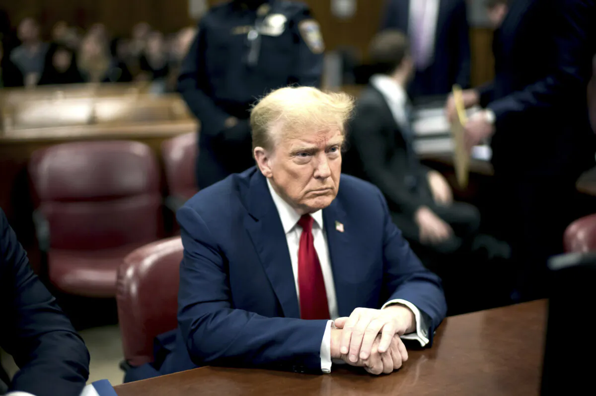 Former President Donald Trump appears in court for his trial for allegedly covering up "hush money" payments at Manhattan Criminal Court in New York City on April 23, 2024. (Curtis Means-Pool/Getty Images)