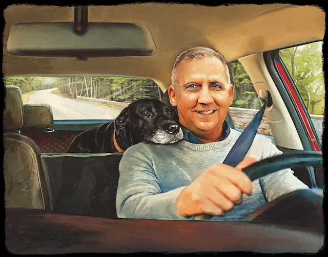 Writer Tim Cotton with his pet dog Ellie. (Biba Kayewich for American Essence)
