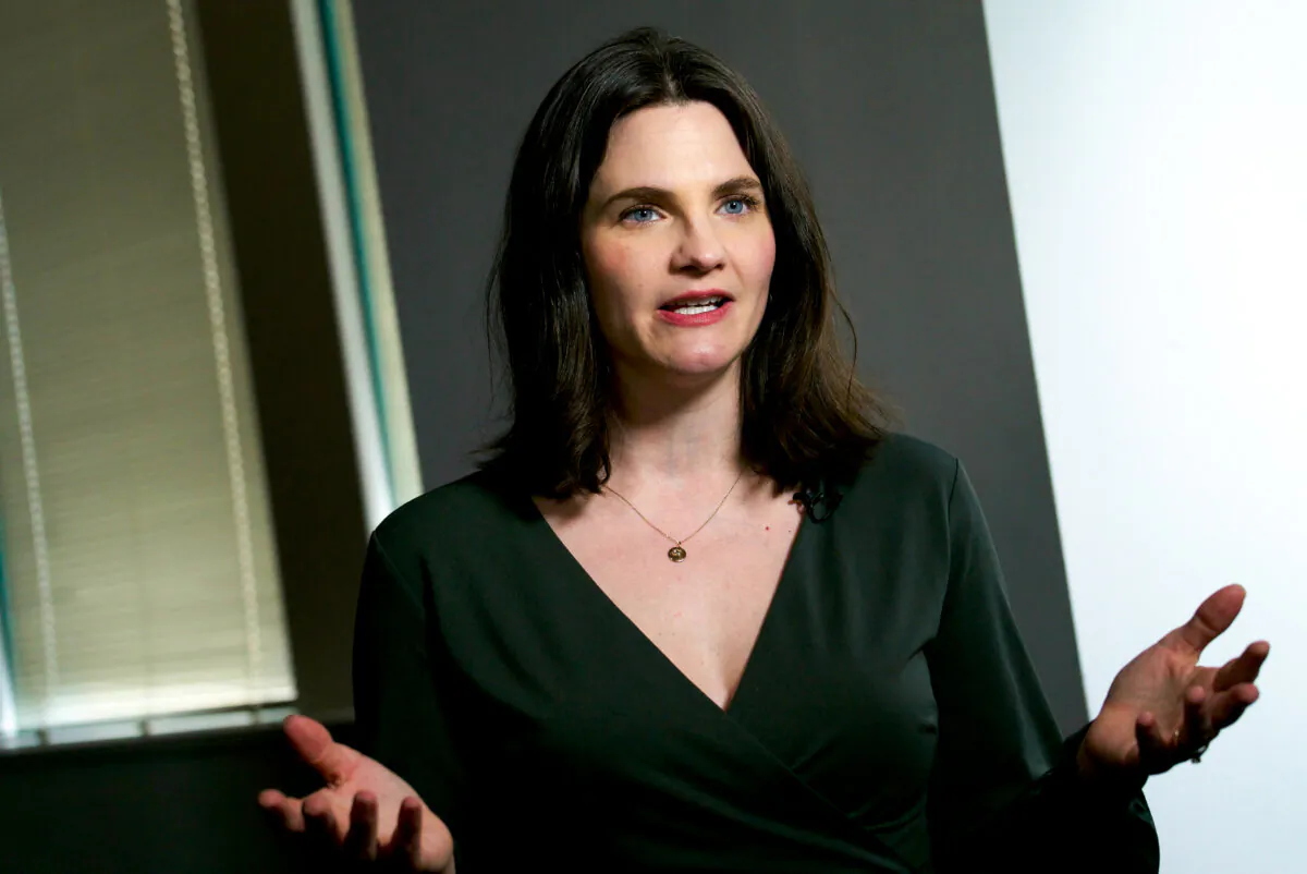 Nina Jankowicz, a disinformation analyst, gestures during an interview with AFP in Washington, on March 23, 2023. (Bastien Inzaurralde/AFP via Getty Images)