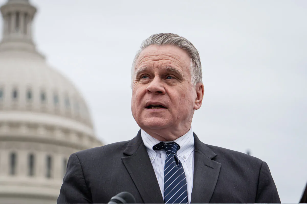 Rep. Chris Smith (R-N.J.), chair of the Congressional-Executive Commission on China, speaks during a news conference discussing the implications of the Safeguarding National Security Bill (Article 23 legislation) at the House Triangle, near the U.S. Capitol, on March 22, 2024. (Madalina Vasiliu/The Epoch Times)
