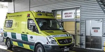 An ambulace outside a NZ emergency department. Courtesy CCDHB.