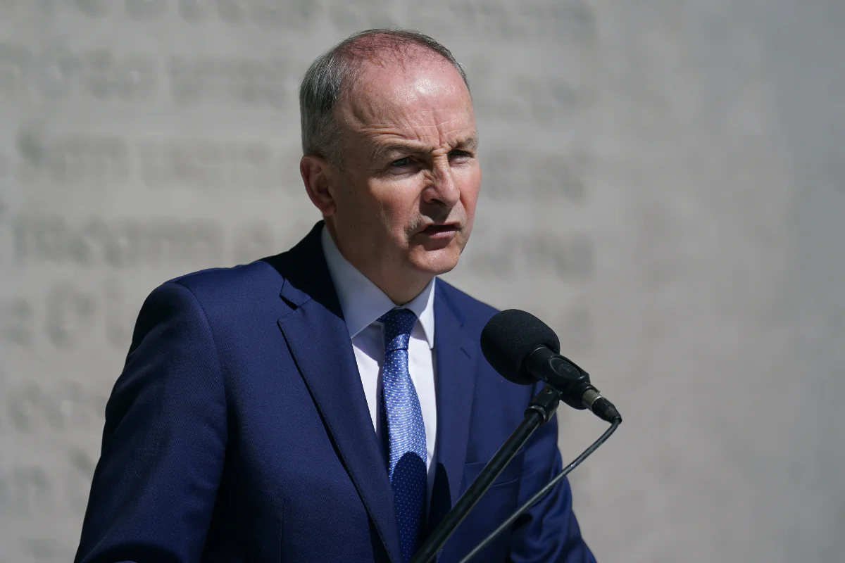 Tanaiste Micheal Martin speaking at Fianna Fail’s annual 1916 Easter Rising commemoration at Arbour Hill cemetery, Dublin, Republic of Ireland, on  April 21, 2024. (Brian Lawless/PA Wire)