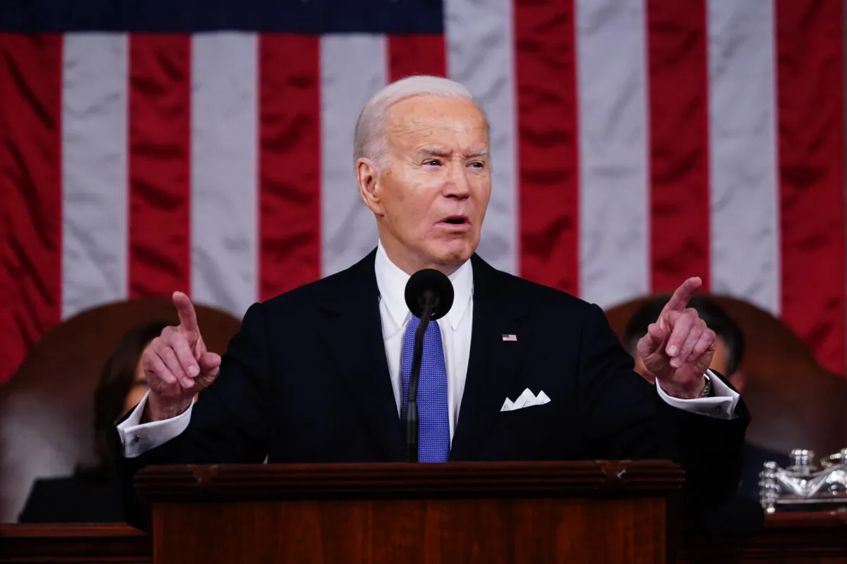 President Joe Biden delivers the annual State of the Union address before a joint session of Congress in the House chamber at the Capital building in Washington, D.C., on March 7, 2024. (Shawn Thew/Pool/Getty Images)