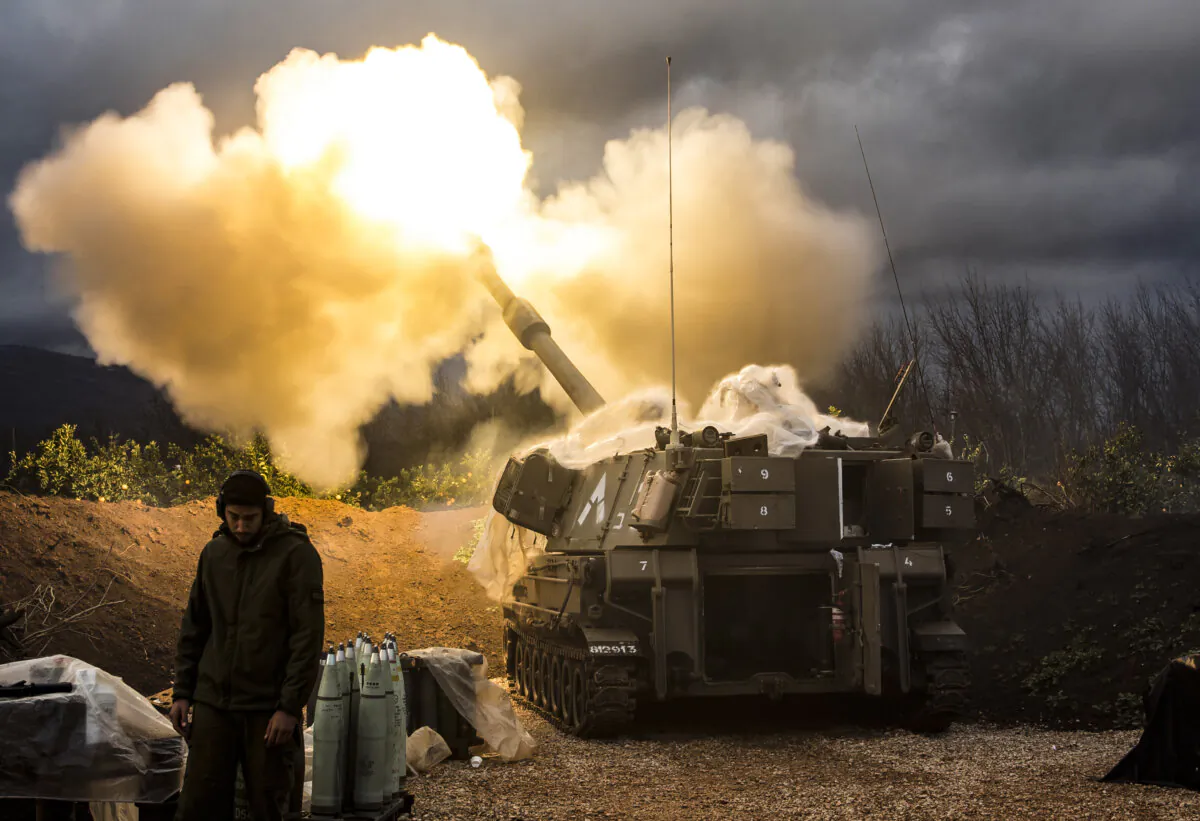 An Israeli artillery unit fires across the border towards Lebanon, in Northern Israel on Jan. 11, 2024. (Amir Levy/Getty Images)