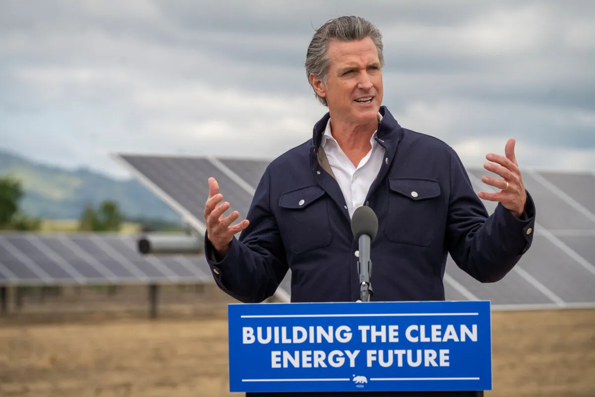 Gov. Gavin Newsom speaks at a battery storage and solar facility in Winters, Calif., on April 25, 2024. (Governor's Office)