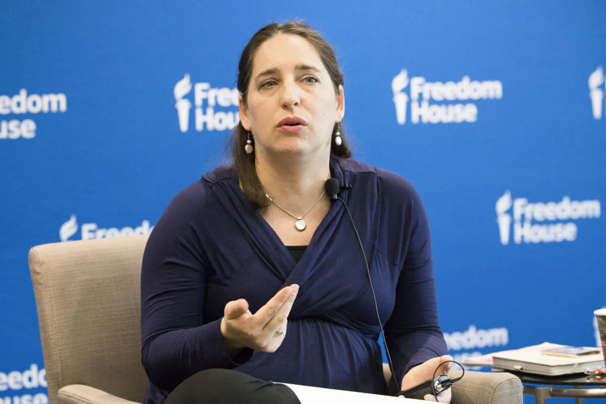 Sarah Cook, senior research analyst for East Asia, Freedom House, at a panel discussion on ​Forbidden Feeds: Government Controls on Social Media in China at the Freedom House in Washington on March 19, 2018. (Samira Bouaou/The Epoch Times)