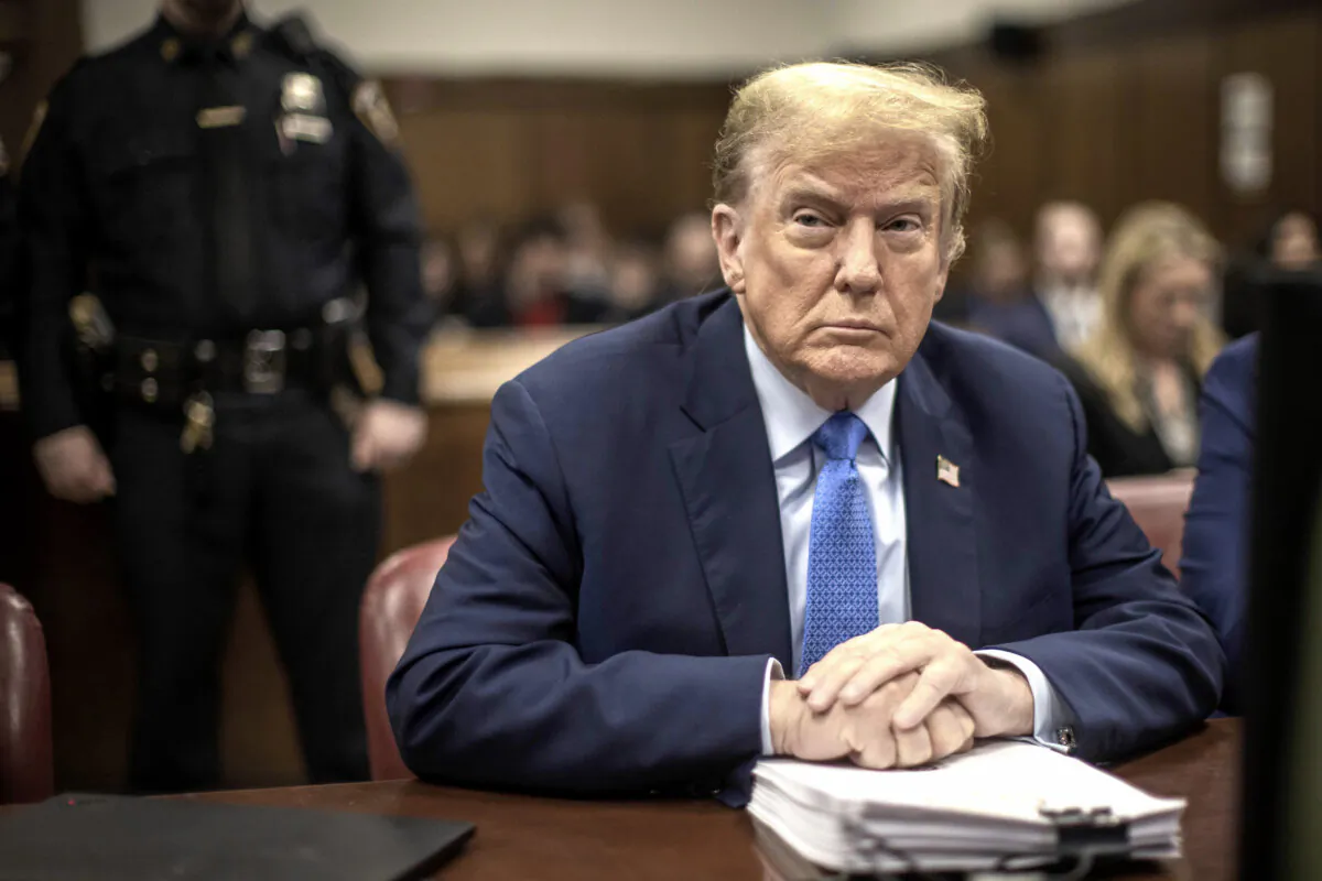 Former President Donald Trump appears in court during his trial for allegedly covering up hush money payments at Manhattan Criminal Court in New York on April 26, 2024. (Dave Sanders/Pool via Getty Images)