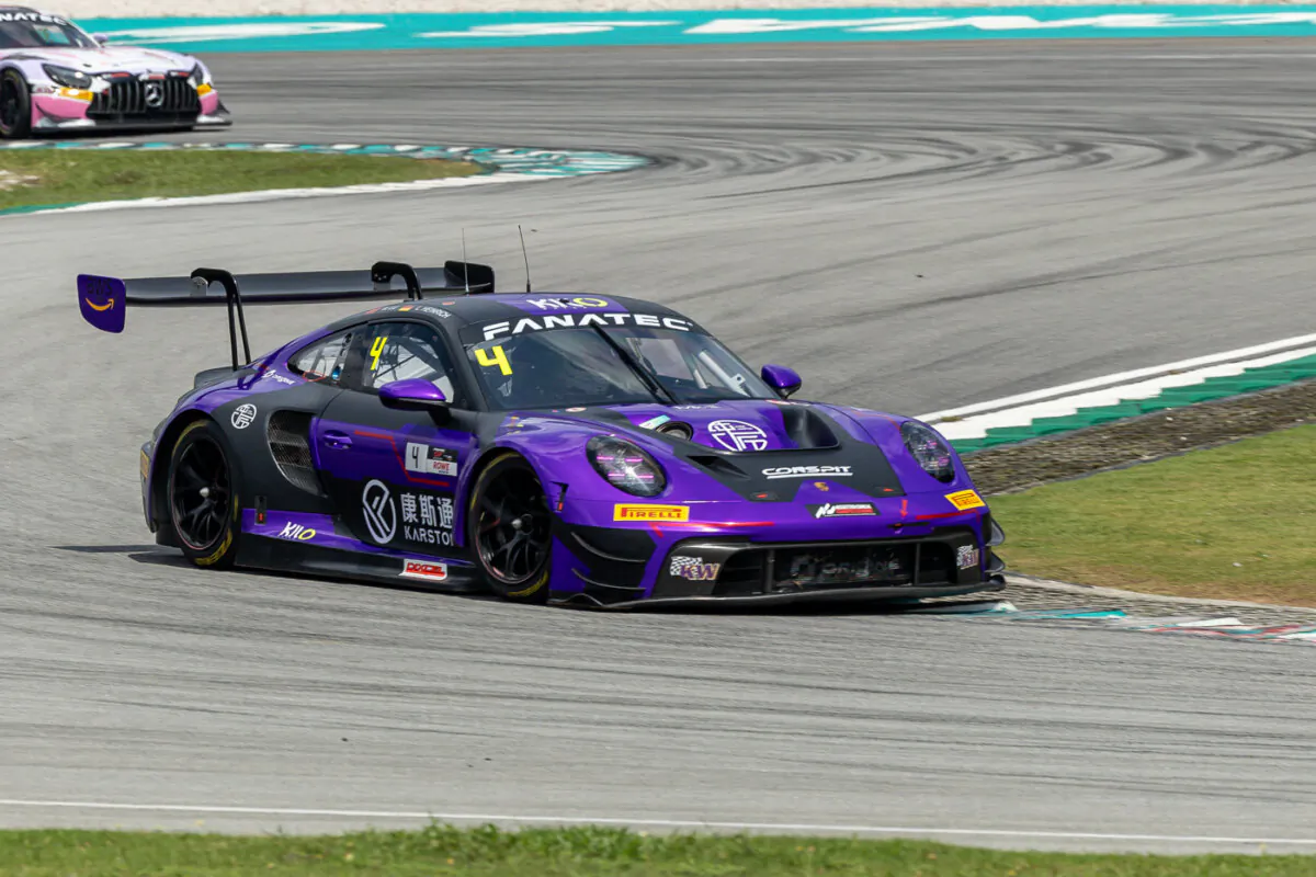 The car of Origine Motorsport Porsche 911 GT3 R (992) of Lu Wei of China and Laurin Heinrich of German on track during the race 2 of the Fanatec GT World Challenge Asia Selangor, Malaysia on April 21, 2024 (Christopher Wong/Eurasia Sport Images)