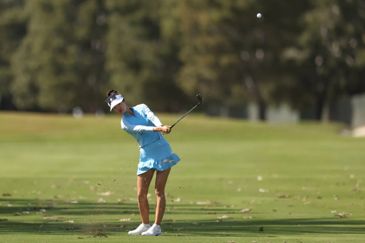Grace Kim of Australia plays a shot on the second hole during the second round of the JM Eagle LA Championship presented at Wilshire Country Club in Los Angeles on April 26, 2024. (Meg Oliphant/Getty Images)