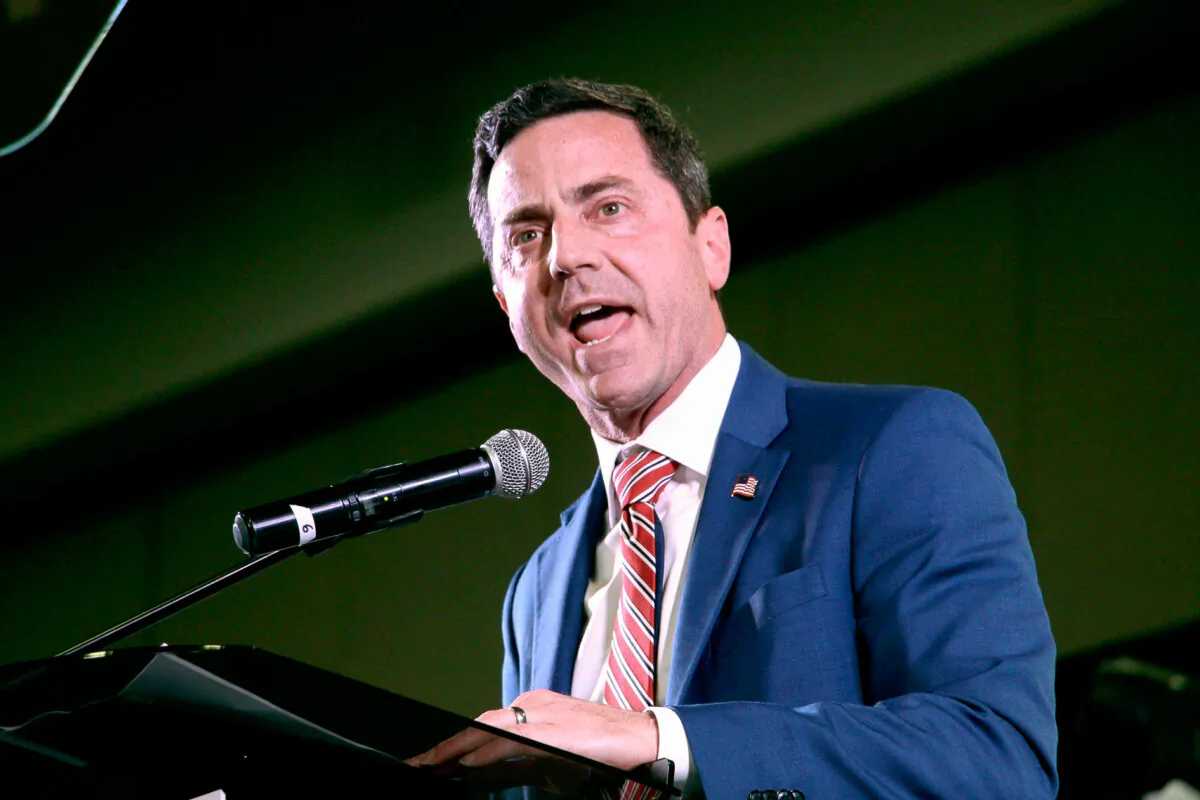 Riverton, Utah, Mayor Trent Staggs addresses delegates at the Utah Republican Party Convention in Salt Lake City on April 27, 2024. (Hannah Schoenbaum/AP Photo)